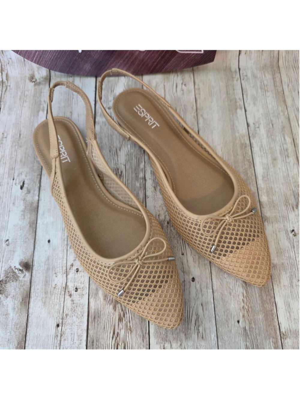 Esprit Beige Mesh Pointed Toe Slingback Flats Size 7.5 NWOT - Picture 2 of 7